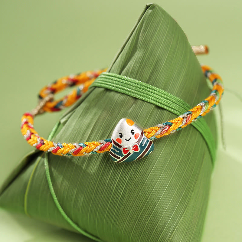 Braccialetto Buddha Stones 925 Sterling Silver Dragon Boat Festival Zongzi Pattern Luck fatto a mano multicolore corda bambino adulto - image 1