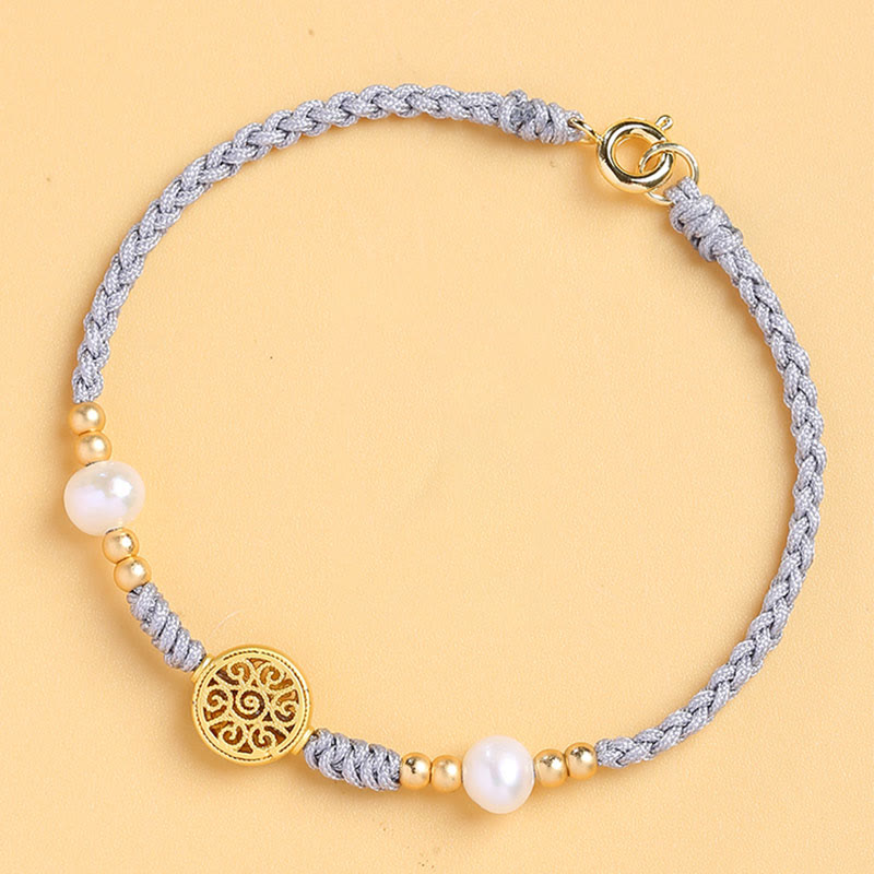 Buddha Stones Moneta di rame Albero della fortuna Perla Fortuna Braccialetto intrecciato in corda blu