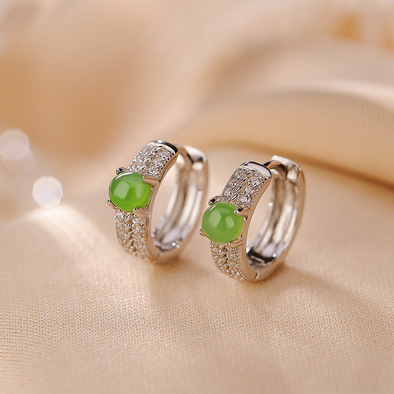Orecchini a bottone rotondi in argento sterling 925 con Buddha Stones e giada ciano - image 1