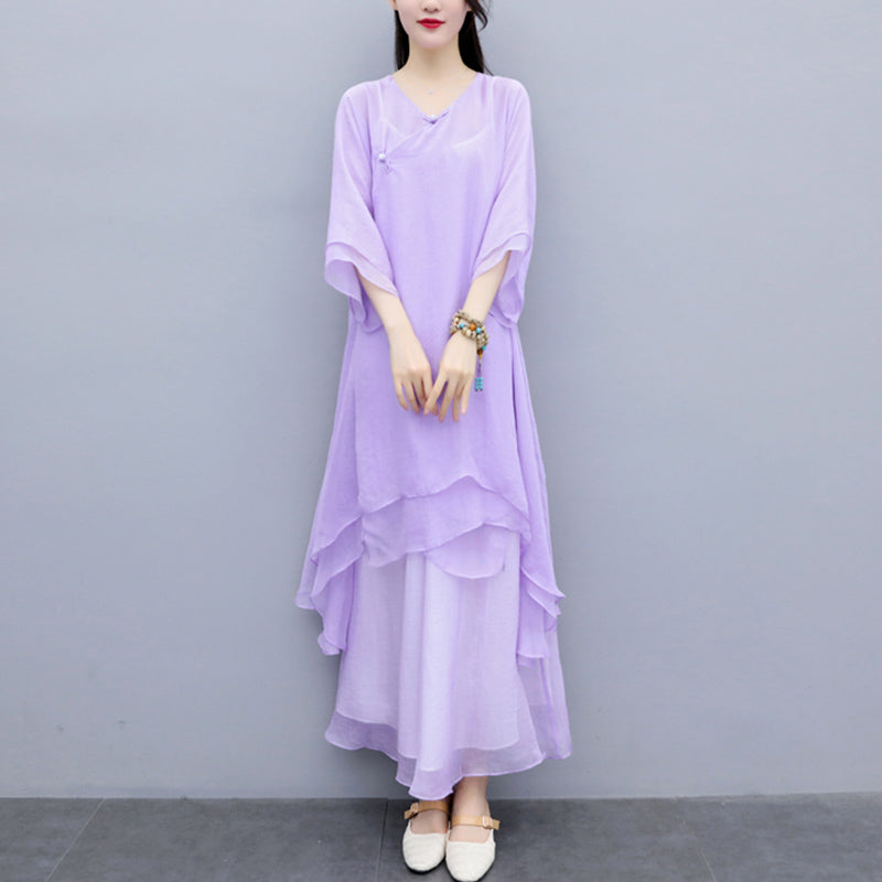 Buddha Stones 3 pezzi Yoga Chiffon Abbigliamento uniforme Meditazione Zen Pratica Set da donna - Top viola, pantaloni viola e bretelle - US6, UK/AU10, EU38 (XL) - image 35