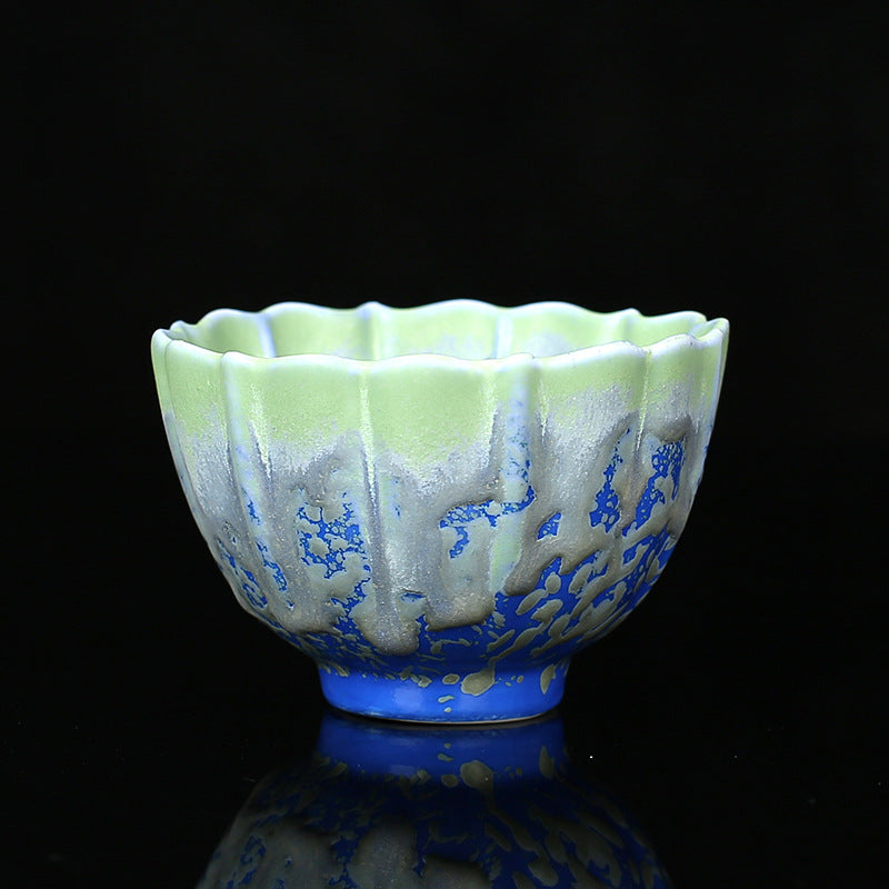 Buddha Stones Retro Blu Rosso Gradiente Loto Motivo Forno Cambia Tazza da Tè in Ceramica Kung Fu Tazza da Tè Ciotola