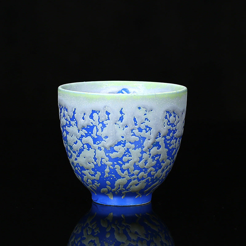 Buddha Stones Retro Blu Rosso Gradiente Loto Motivo Forno Cambia Tazza da Tè in Ceramica Kung Fu Tazza da Tè Ciotola
