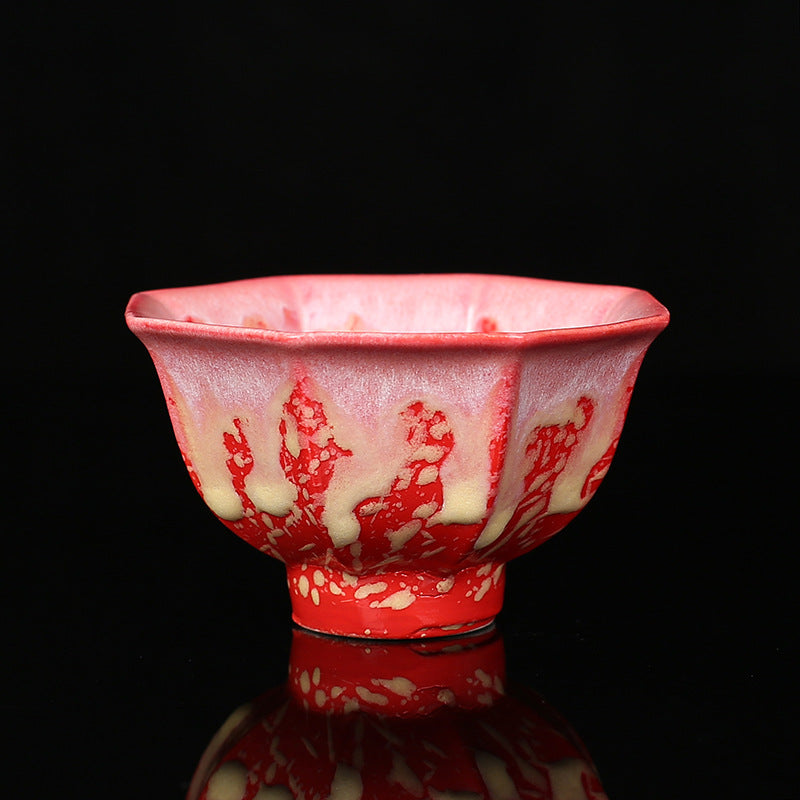 Buddha Stones Retro Blu Rosso Gradiente Loto Motivo Forno Cambia Tazza da Tè in Ceramica Kung Fu Tazza da Tè Ciotola
