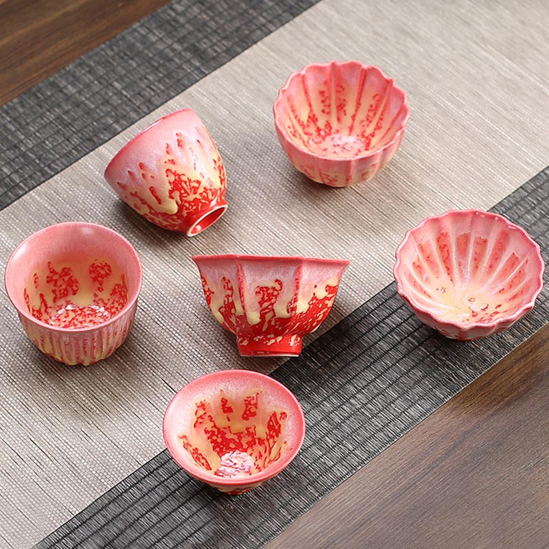 Buddha Stones Retro Blu Rosso Gradiente Loto Motivo Forno Cambia Tazza da Tè in Ceramica Kung Fu Tazza da Tè Ciotola