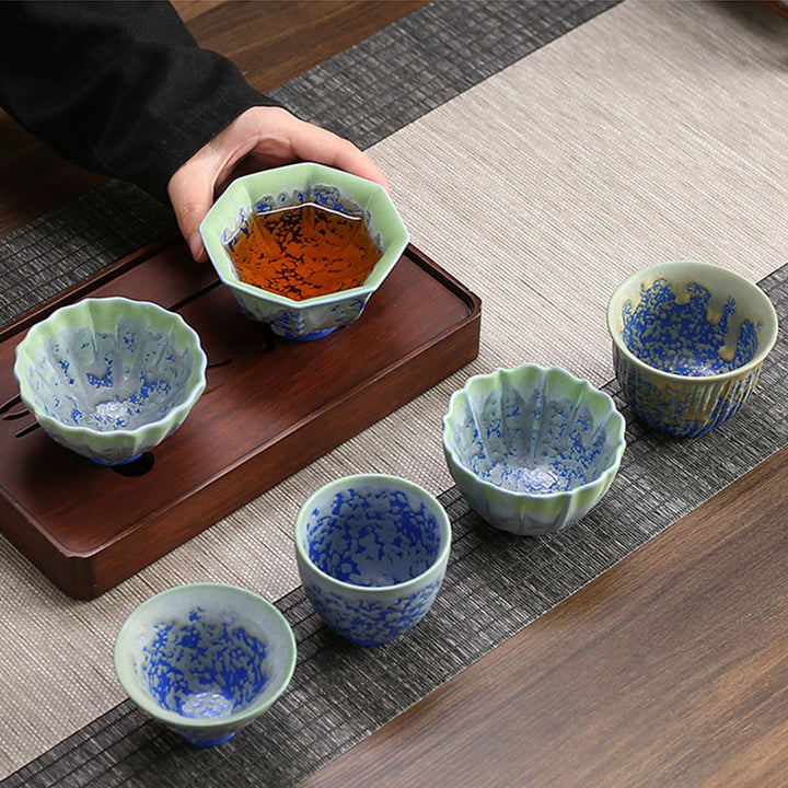 Buddha Stones Retro Blu Rosso Gradiente Loto Motivo Forno Cambia Tazza da Tè in Ceramica Kung Fu Tazza da Tè Ciotola