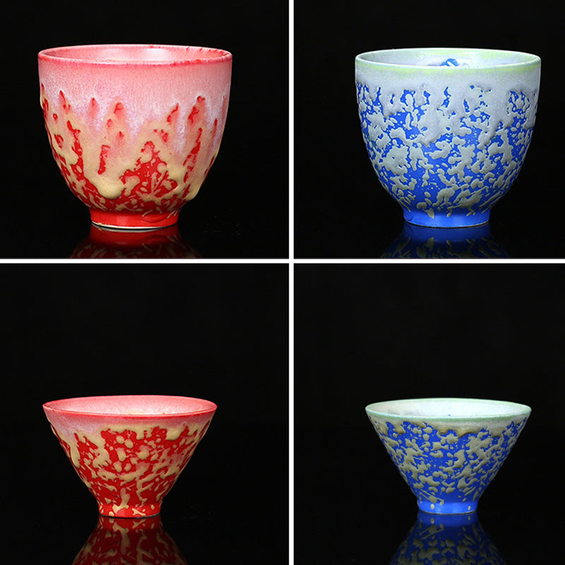 Buddha Stones Retro Blu Rosso Gradiente Loto Motivo Forno Cambia Tazza da Tè in Ceramica Kung Fu Tazza da Tè Ciotola