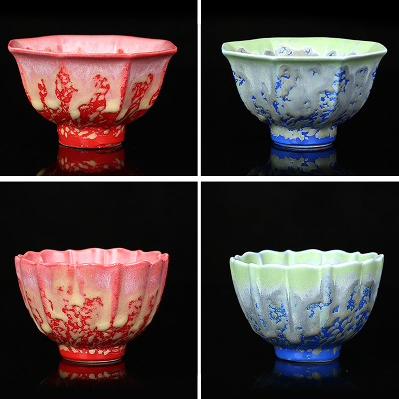Buddha Stones Retro Blu Rosso Gradiente Loto Motivo Forno Cambia Tazza da Tè in Ceramica Kung Fu Tazza da Tè Ciotola