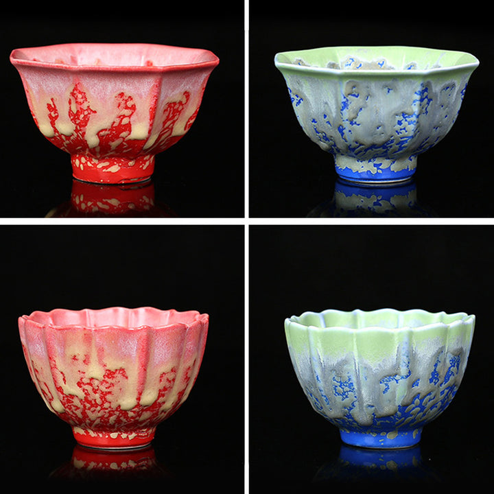 Buddha Stones Retro Blu Rosso Gradiente Loto Motivo Forno Cambia Tazza da Tè in Ceramica Kung Fu Tazza da Tè Ciotola
