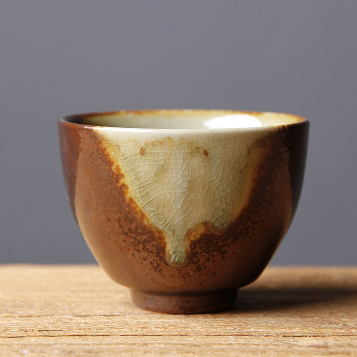 Buddha Stones Vintage Marrone Beige Forno Cambia Tazza da Tè in Ceramica Kung Fu Tazza da Tè Ciotola