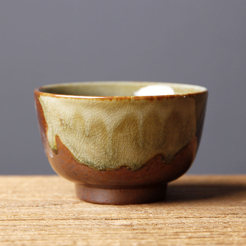 Buddha Stones Vintage Marrone Beige Forno Cambia Tazza da Tè in Ceramica Kung Fu Tazza da Tè Ciotola