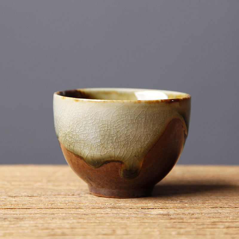 Buddha Stones Vintage Marrone Beige Forno Cambia Tazza da Tè in Ceramica Kung Fu Tazza da Tè Ciotola