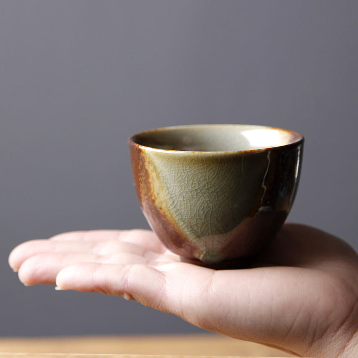 Buddha Stones Vintage Marrone Beige Forno Cambia Tazza da Tè in Ceramica Kung Fu Tazza da Tè Ciotola