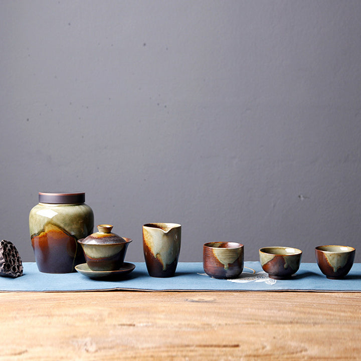 Buddha Stones Vintage Marrone Beige Forno Cambia Tazza da Tè in Ceramica Kung Fu Tazza da Tè Ciotola