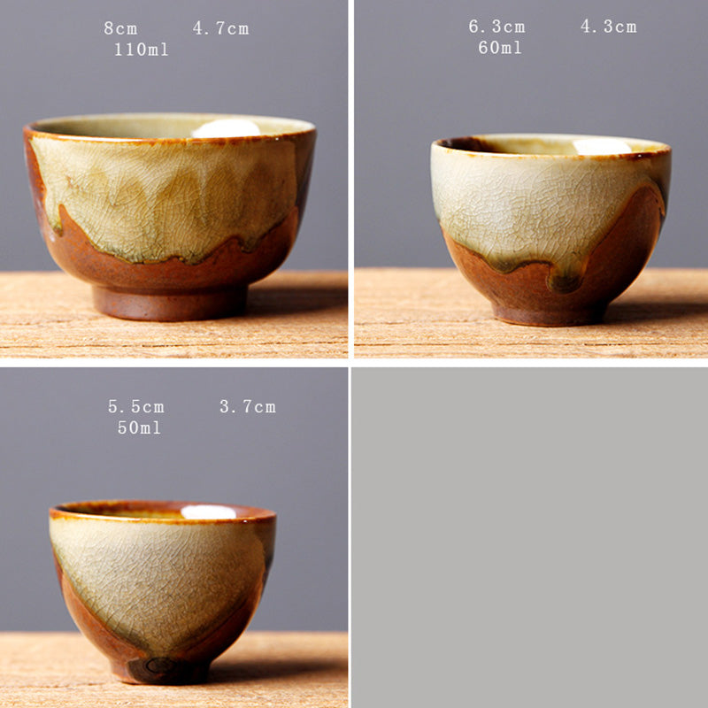 Buddha Stones Vintage Marrone Beige Forno Cambia Tazza da Tè in Ceramica Kung Fu Tazza da Tè Ciotola