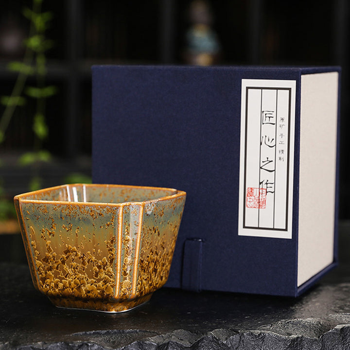 Buddha Stones Tazza da tè in ceramica marrone colorata Tazza da tè Kung Fu Ciotola