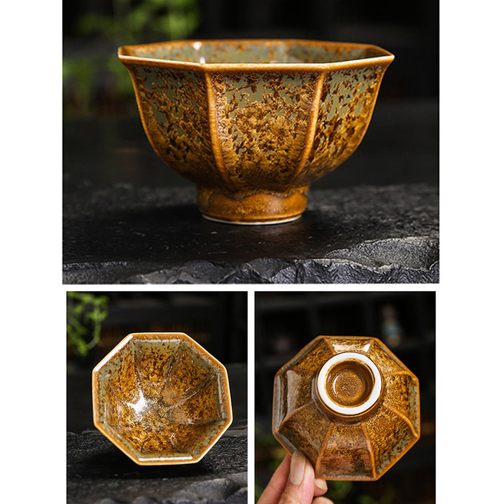Buddha Stones Tazza da tè in ceramica marrone colorata Tazza da tè Kung Fu Ciotola