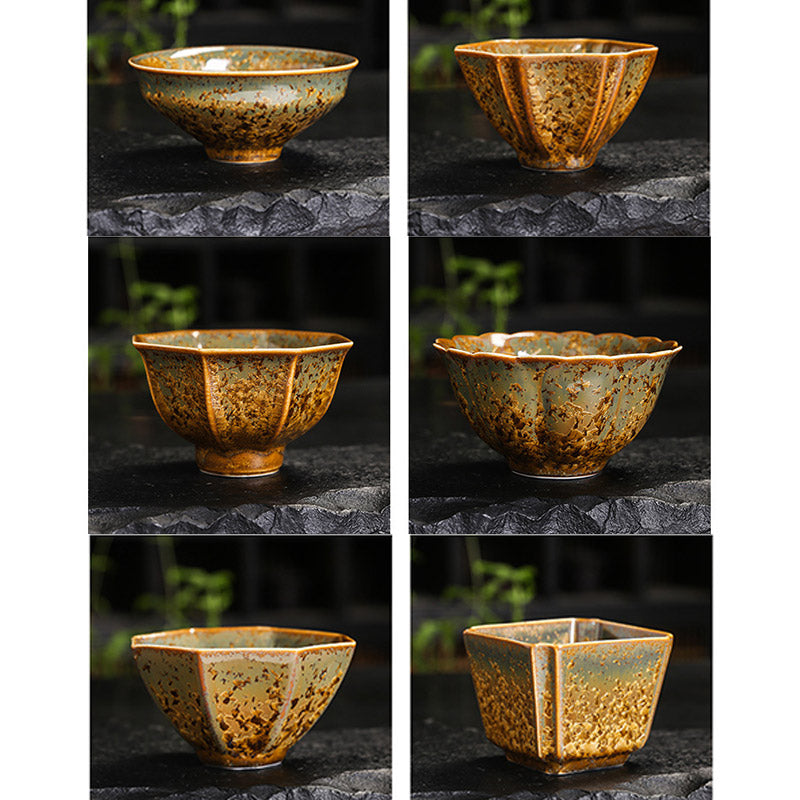 Buddha Stones Tazza da tè in ceramica marrone colorata Tazza da tè Kung Fu Ciotola