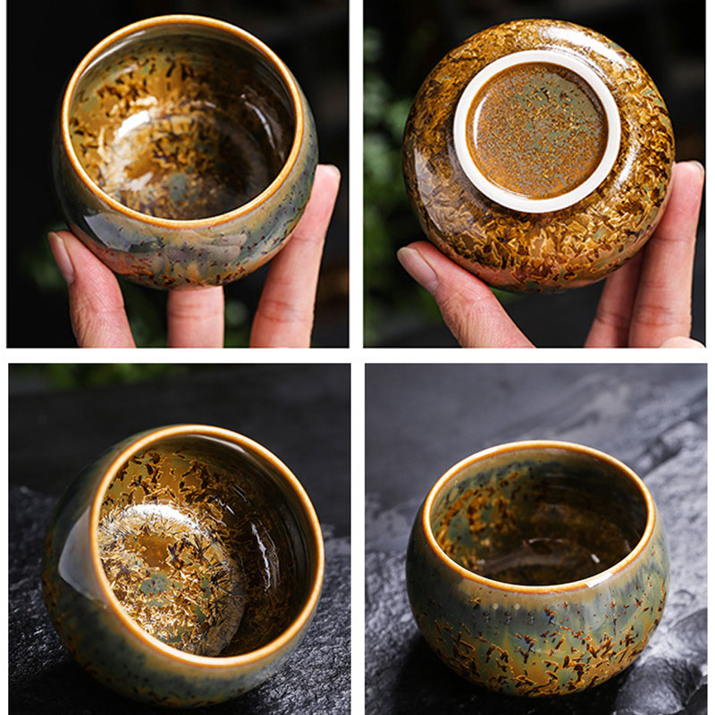 Buddha Stones Tazza da tè in ceramica marrone colorata Tazza da tè Kung Fu Ciotola