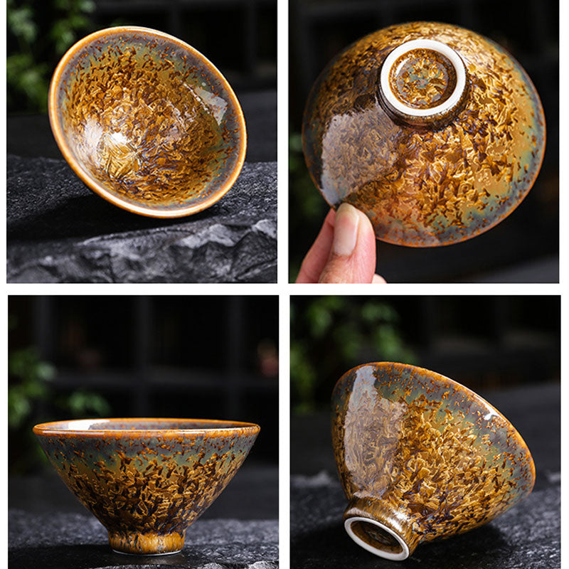 Buddha Stones Tazza da tè in ceramica marrone colorata Tazza da tè Kung Fu Ciotola