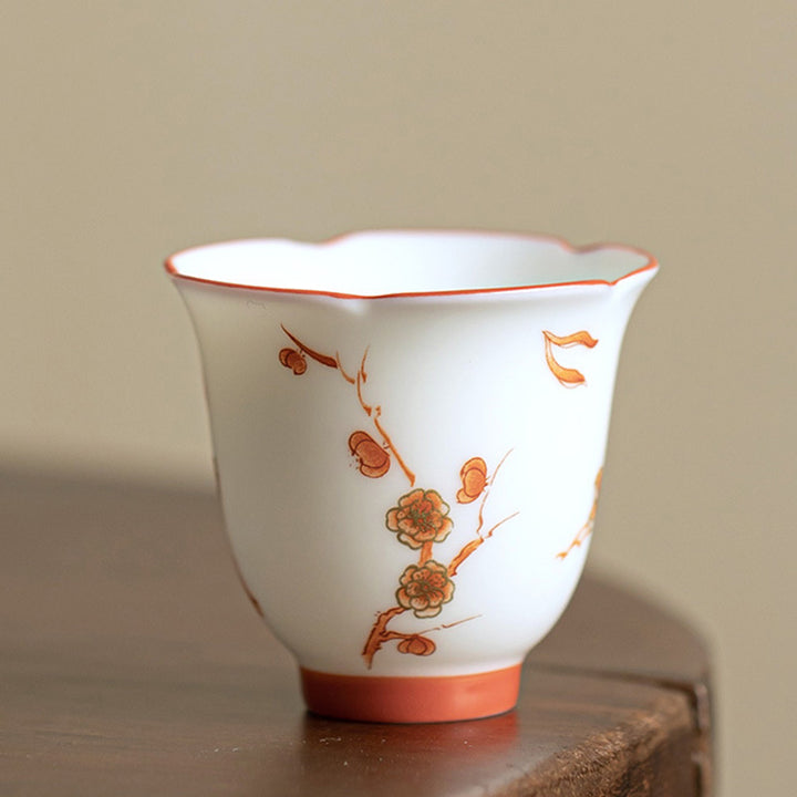 Buddha Stones Fiori di porcellana bianca Gaiwan in ceramica Sancai Tazza da tè Kung Fu Tazza da tè e piattino con coperchio