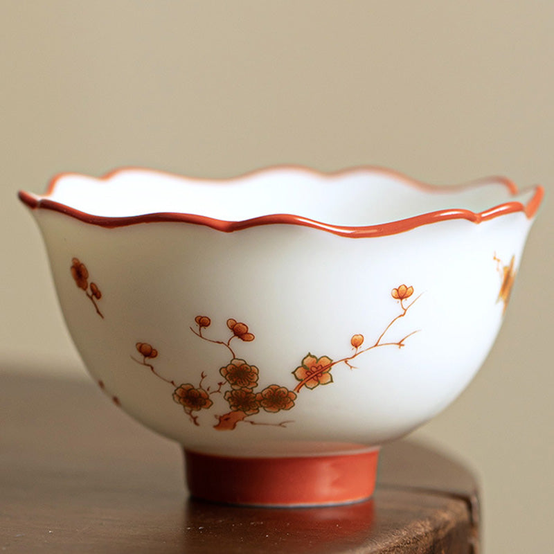 Buddha Stones Fiori di porcellana bianca Gaiwan in ceramica Sancai Tazza da tè Kung Fu Tazza da tè e piattino con coperchio