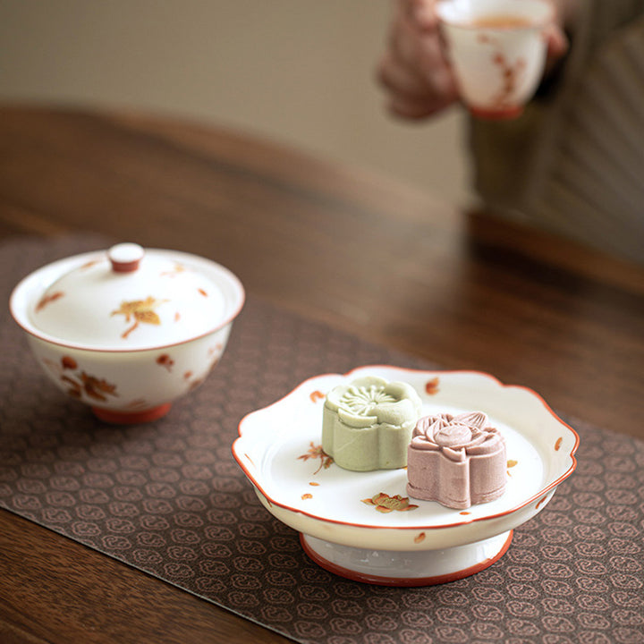 Buddha Stones Fiori di porcellana bianca Gaiwan in ceramica Sancai Tazza da tè Kung Fu Tazza da tè e piattino con coperchio