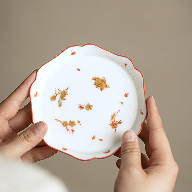 Buddha Stones Fiori di porcellana bianca Gaiwan in ceramica Sancai Tazza da tè Kung Fu Tazza da tè e piattino con coperchio