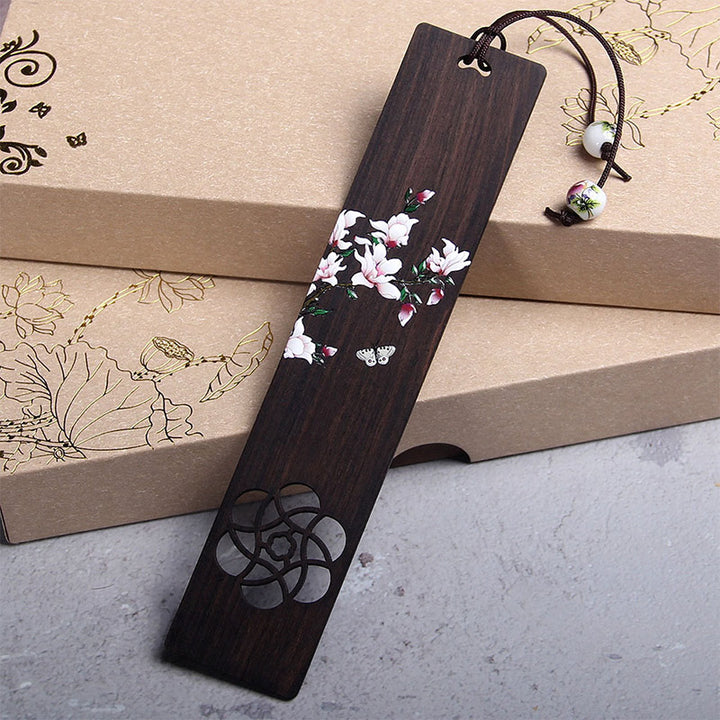 Segnalibri in legno di ebano con fiore di farfalla Buddha Stones con scatola regalo