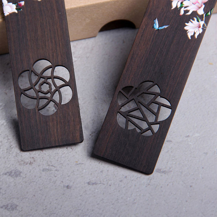 Segnalibri in legno di ebano con fiore di farfalla Buddha Stones con scatola regalo