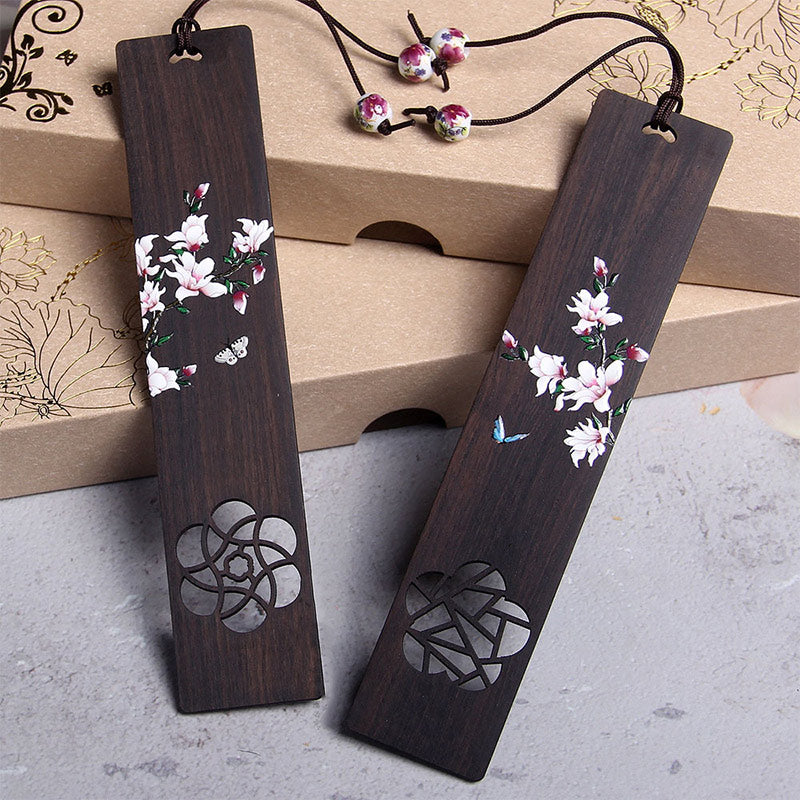 Segnalibri in legno di ebano con fiore di farfalla Buddha Stones con scatola regalo