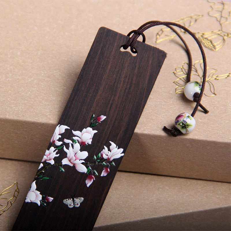 Segnalibri in legno di ebano con fiore di farfalla Buddha Stones con scatola regalo