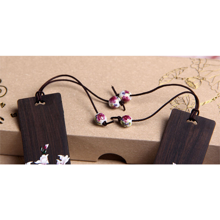 Segnalibri in legno di ebano con fiore di farfalla Buddha Stones con scatola regalo