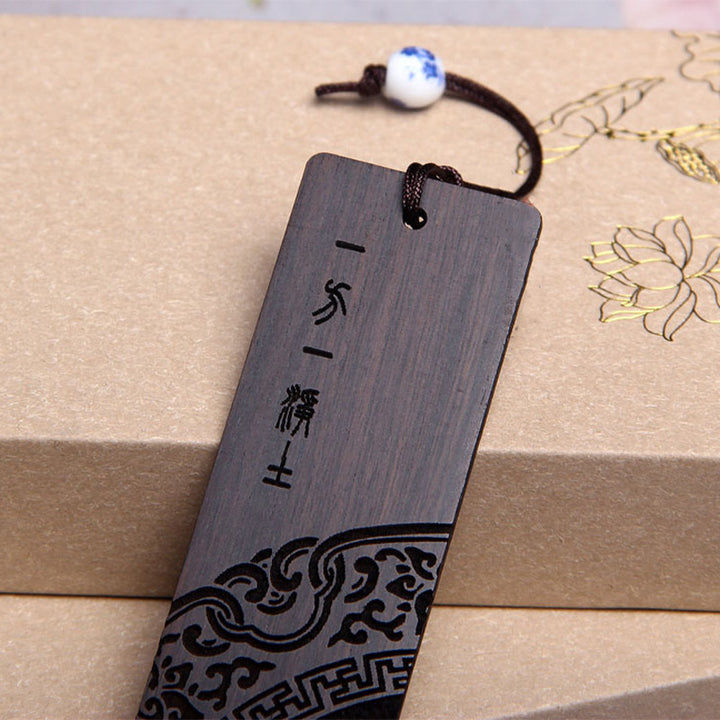 Buddha Stones Zen Illuminazione Citazioni Ebano Legno Piccola Foglia Segnalibri Sandalo Rosso Con Scatola Regalo