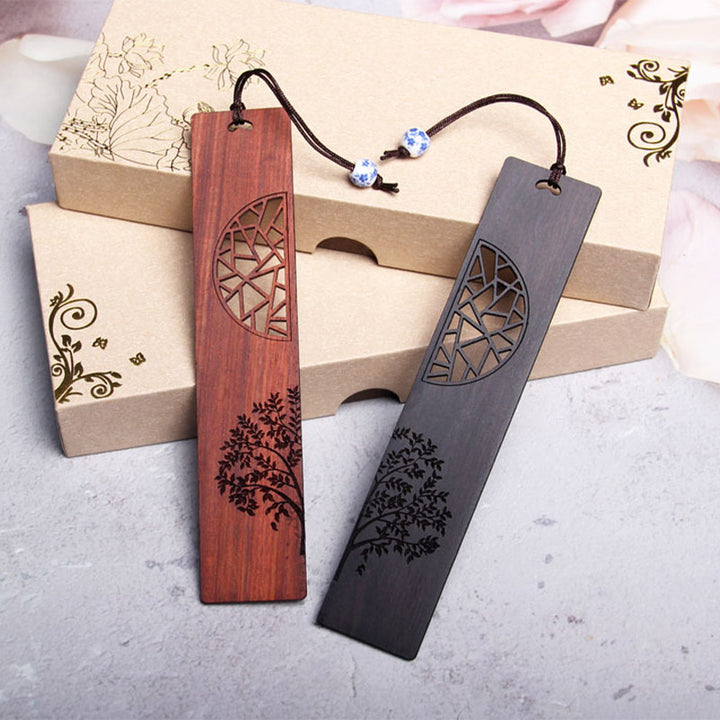 Buddha Stones L'albero della vita Segnalibri in legno di ebano con piccola foglia di sandalo rosso con scatola regalo