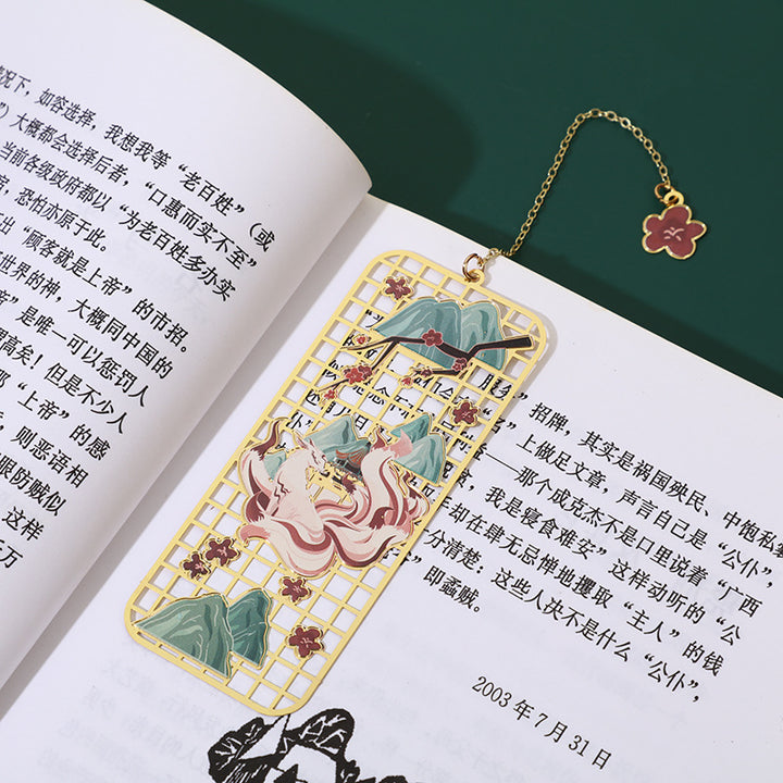 Segnalibro cavo in metallo ottone con Buddha Stones, alce, pesce koi, gru, volpe a nove code - image 9