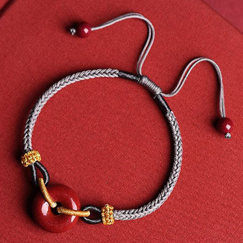 Braccialetto di corda intrecciata con fibbia della pace in cinabro fatto a mano con Buddha Stones