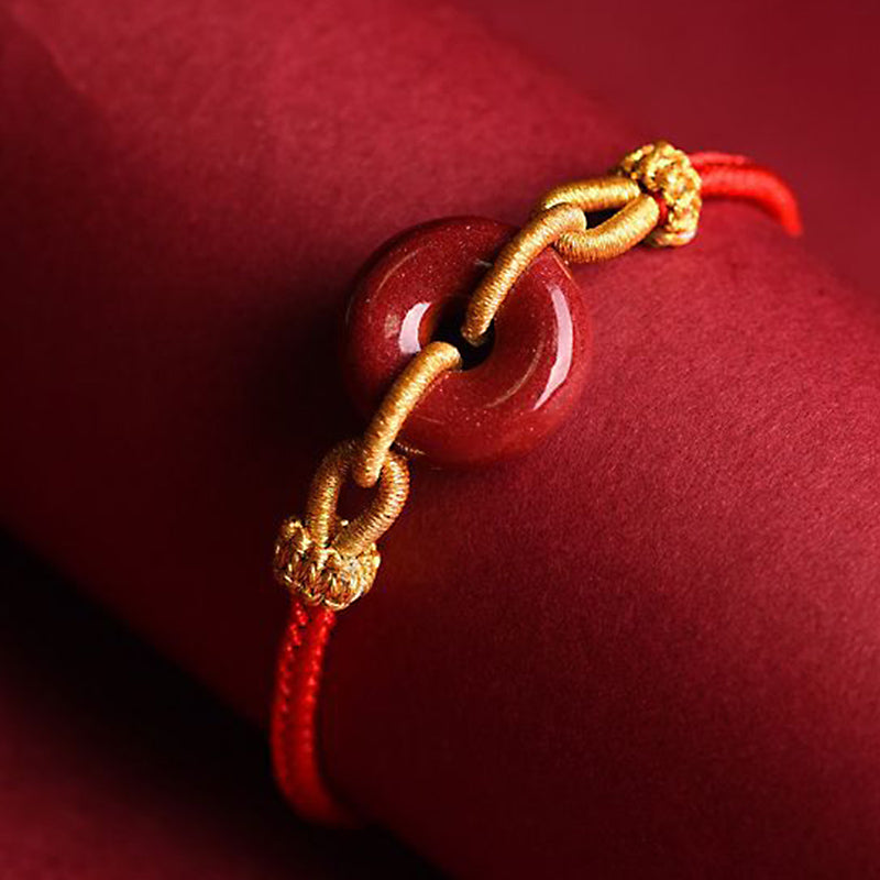 Braccialetto di corda intrecciata con fibbia della pace in cinabro fatto a mano con Buddha Stones