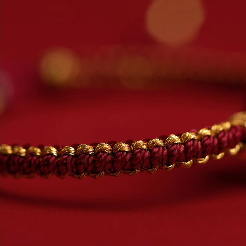 Bracciale intrecciato con ciondolo a forma di carattere Fu, ciondolo in cinabro naturale , Buddha Stones