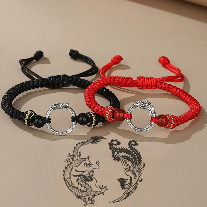 Braccialetto di coppia con fibbia della pace e fortuna dell'anno del drago e della fenice, fatto a mano in argento sterling 925 , Buddha Stones - image 0