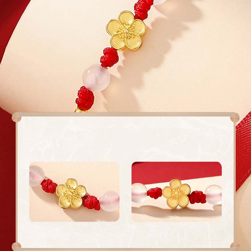Braccialetto in corda rossa con perline di calcedonio, fatto a mano in argento sterling 925, con fiori di pesco, ciliegio, sakura e Buddha Stones - image 5