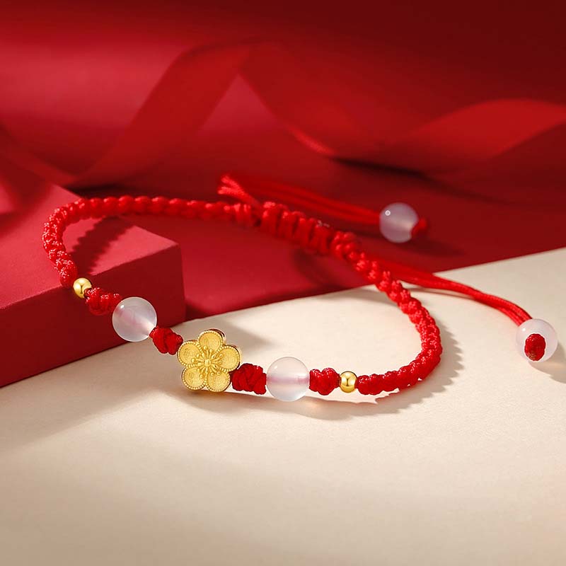 Braccialetto in corda rossa con perline di calcedonio, fatto a mano in argento sterling 925, con fiori di pesco, ciliegio, sakura e Buddha Stones - image 1