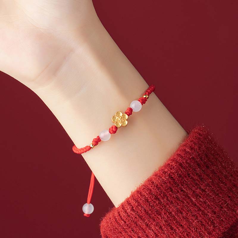 Braccialetto in corda rossa con perline di calcedonio, fatto a mano in argento sterling 925, con fiori di pesco, ciliegio, sakura e Buddha Stones - image 8