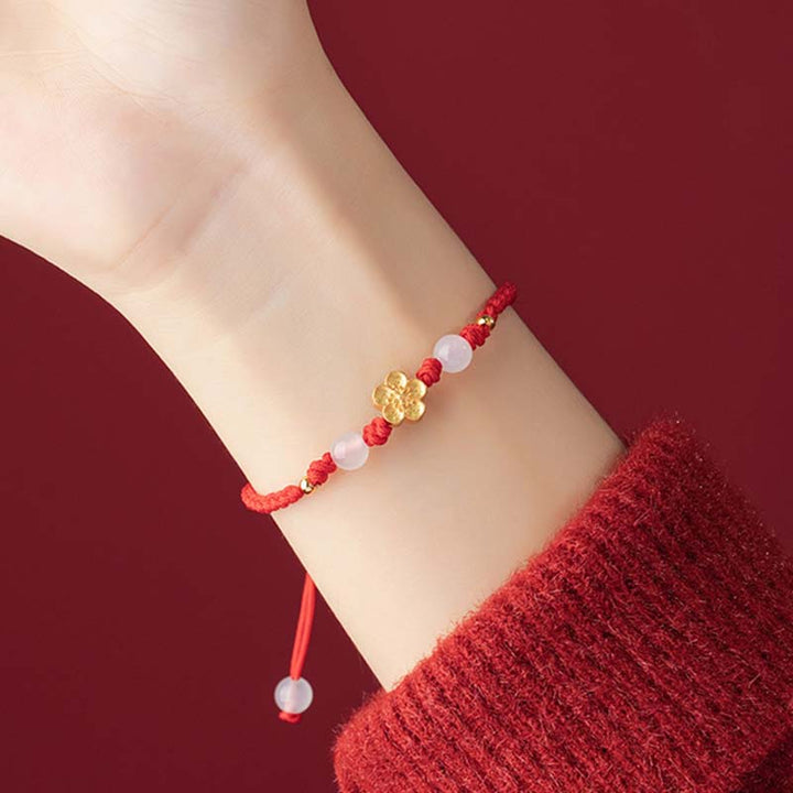 Braccialetto in corda rossa con perline di calcedonio, fatto a mano in argento sterling 925, con fiori di pesco, ciliegio, sakura e Buddha Stones - image 8