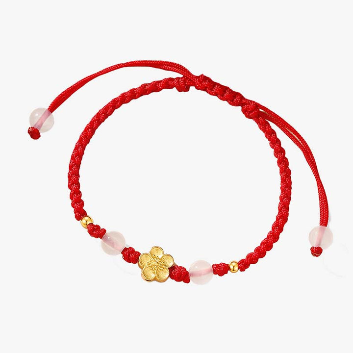 Braccialetto in corda rossa con perline di calcedonio, fatto a mano in argento sterling 925, con fiori di pesco, ciliegio, sakura e Buddha Stones - image 4