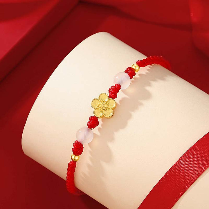 Braccialetto in corda rossa con perline di calcedonio, fatto a mano in argento sterling 925, con fiori di pesco, ciliegio, sakura e Buddha Stones - image 3