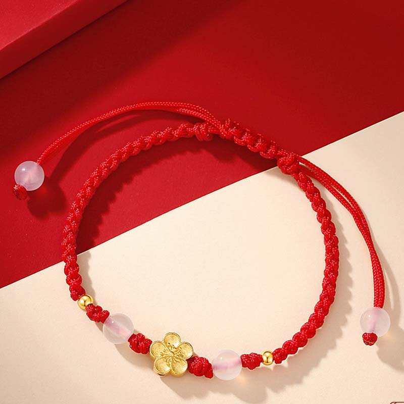 Braccialetto in corda rossa con perline di calcedonio, fatto a mano in argento sterling 925, con fiori di pesco, ciliegio, sakura e Buddha Stones - image 2