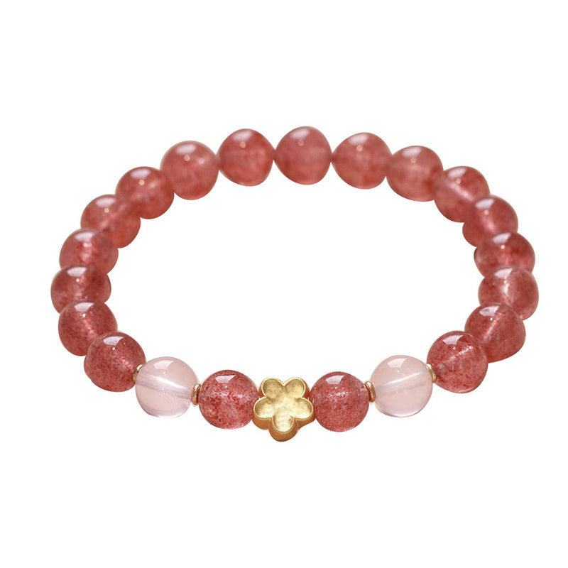 Buddha Stones Quarzo naturale fragola Fiore di pesco PiXiu Attrarre Fortuna Braccialetto curativo