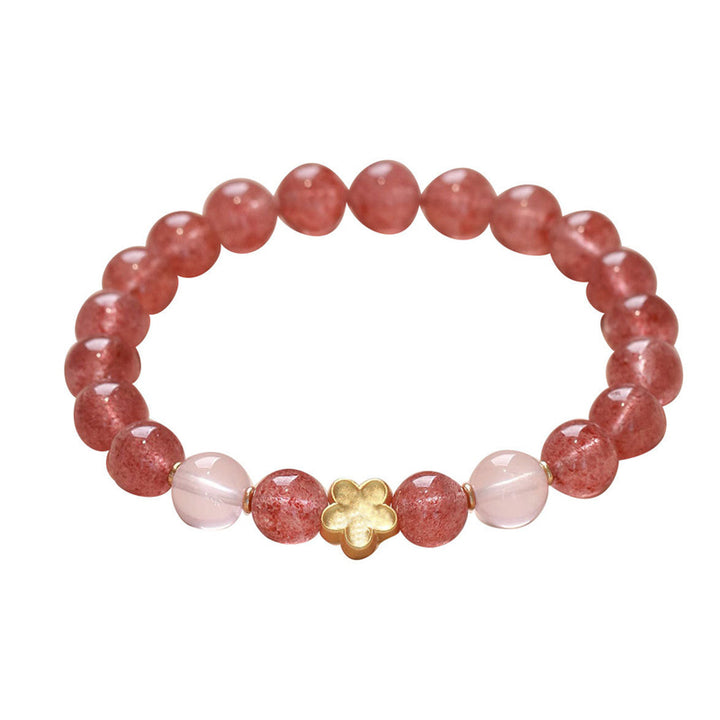 Buddha Stones Quarzo naturale fragola Fiore di pesco PiXiu Attrarre Fortuna Braccialetto curativo