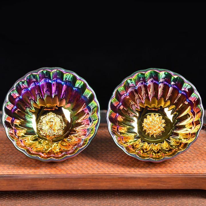 Buddha Stones Loto Pavone Intarsiato Multicolore Cinese Jianzhan Tazza da Tè in Ceramica Tazza da Tè Kung Fu