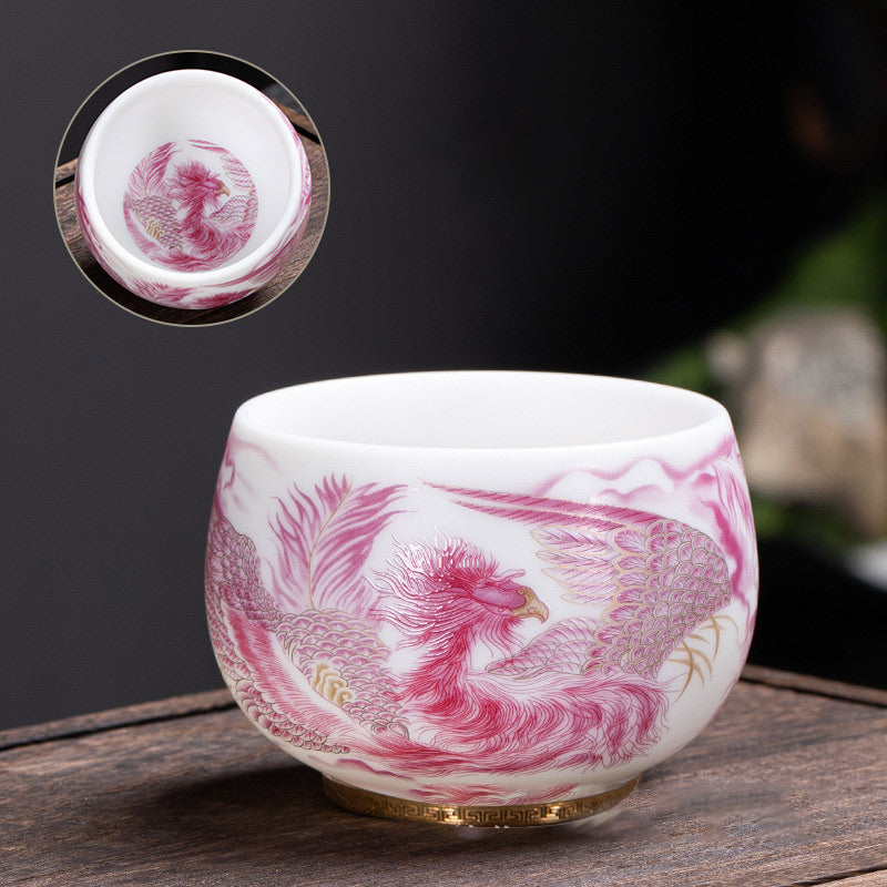 Buddha Stones Phoenix Tazza da tè in porcellana bianca in ceramica Tazza da tè Kung Fu 185 ml con scatola regalo